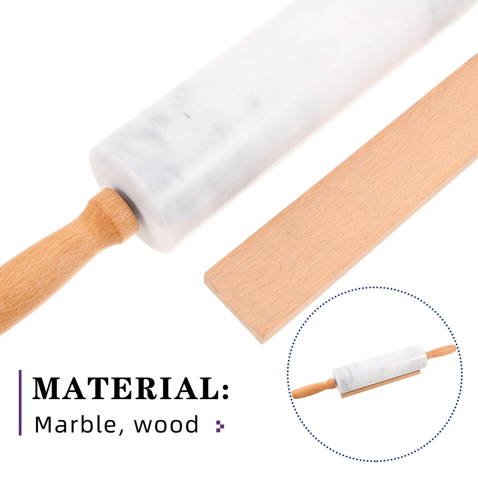 3Pcs Marble Dough Rolling Pin Nonstick Kitchen Roller Baking Supplies for Pastry Pasta Dumpling Wrapper Zpaxo