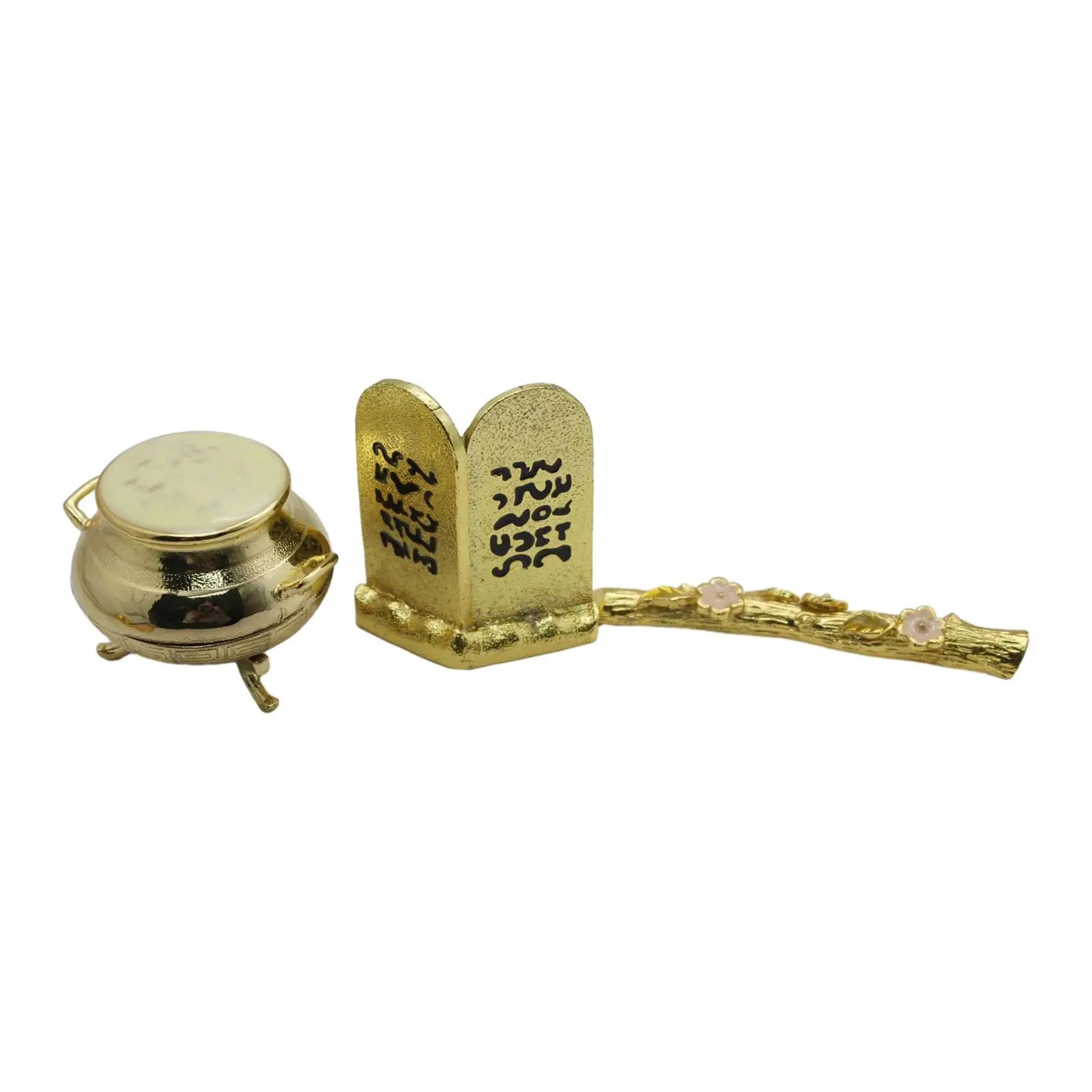Ark of the Covenant 3-Piece Metal Set – Golden Jar & Aaron's Rod Religious Figurine Set Zpaxo 4.5cm 7cm