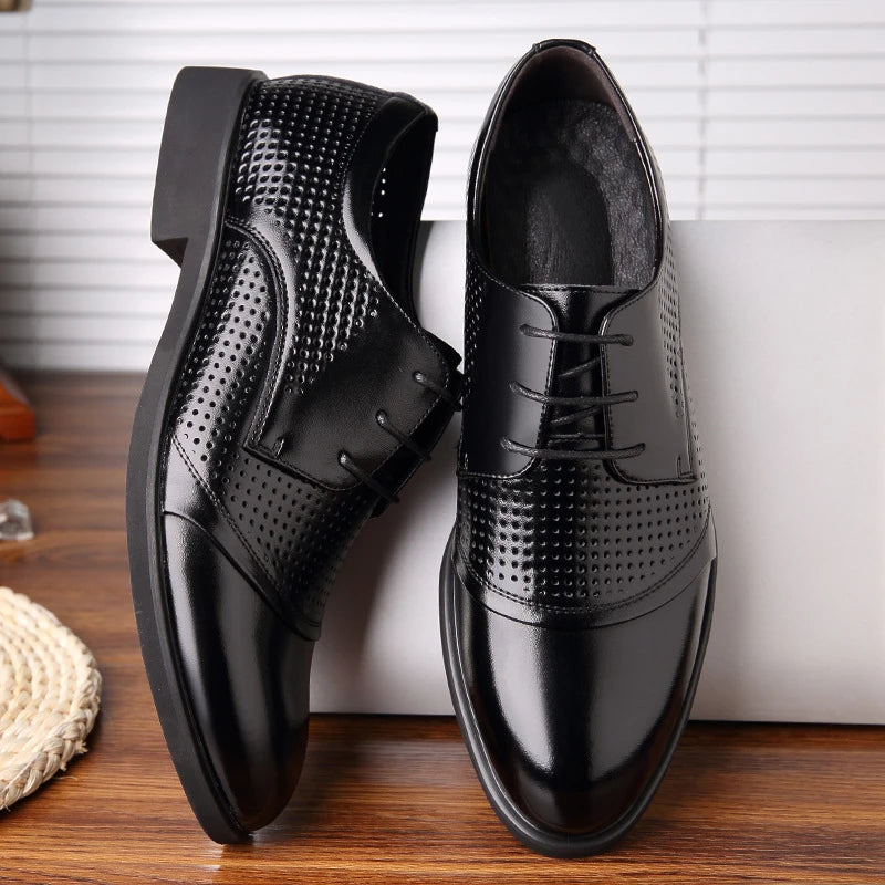 Mens Summer Formal Business Low Leather Shoes Perforated Lace Up Zpaxo