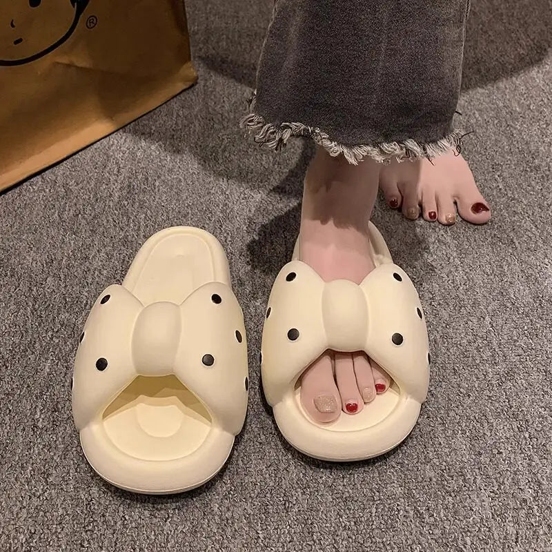 SHAJI Women's Bowknot Polka Dot Cloud Slides Summer Anti-slip Soft