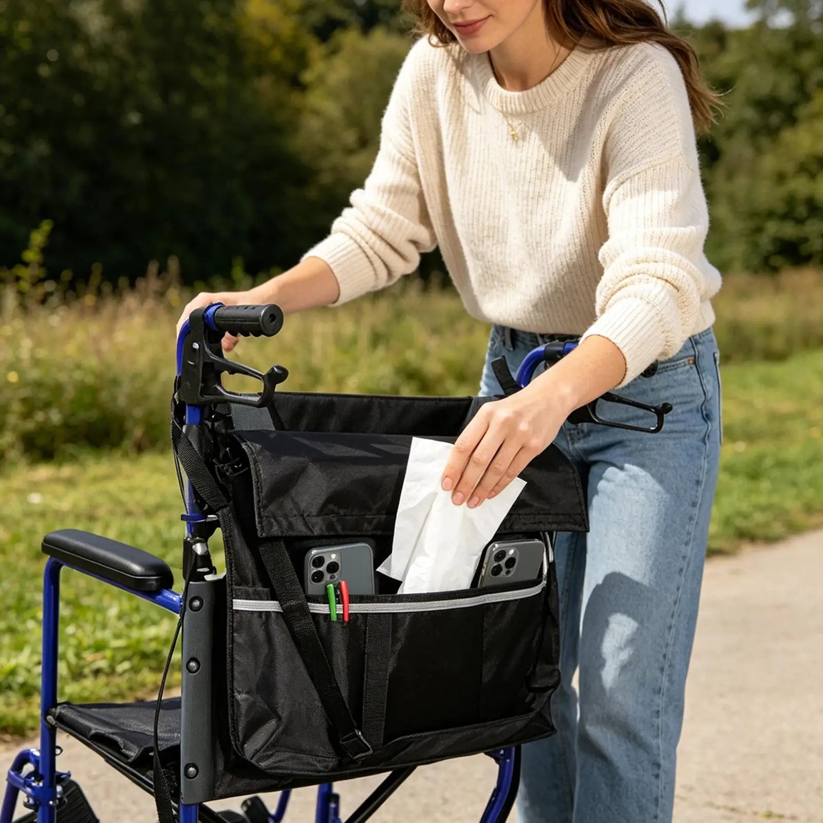 Wheelchair Bag 420D Oxford Waterproof Portable Wheelchair Storage Bag for Elderly Disabled Adults Rollator Walker Scooter Travel Zpaxo