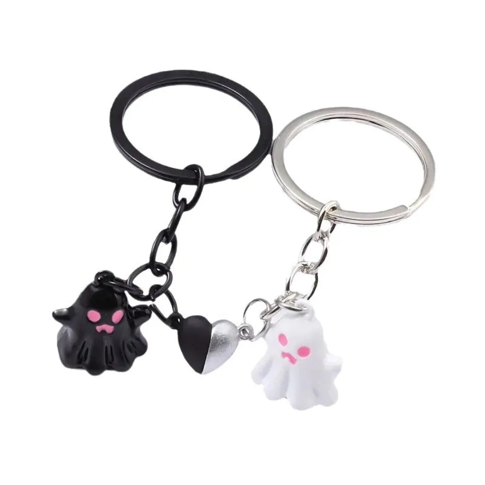 1Pair Creative Bag Hanging Halloween Ghost Keychain Cute Ornaments Magnetic Ghost Pendant Couple Lovers Key Rings Bag Decor Zpaxo Black White