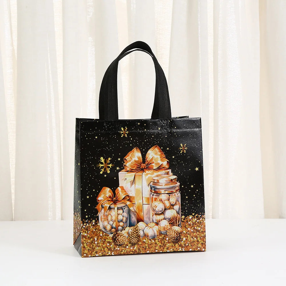 Christmas Non-Woven Gift Bag – Black Gold Snowman Xmas Tote Christmas Gift Bag Zpaxo