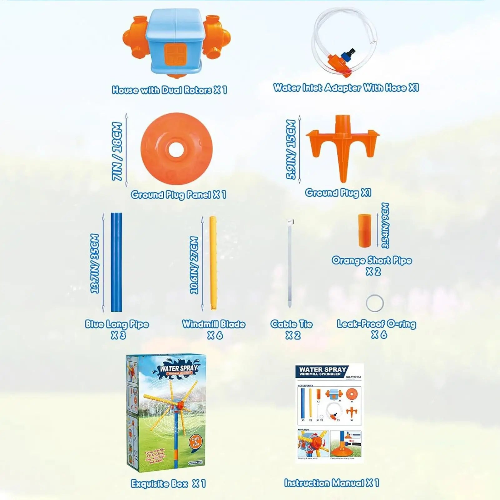 Kids Sprinkler Windmill Fun Sprinkler With 54-nozzle Spring Outdoor Toys For Summer Backyard Yard Garden Park Activities Zpaxo