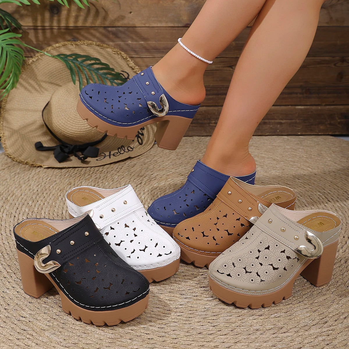Women Sandals Solid Anti Slip Shoes Women Peep Toe Platform Sandals Summer Round Toe Shoes Slip on High Heels Slippers Women Zpaxo