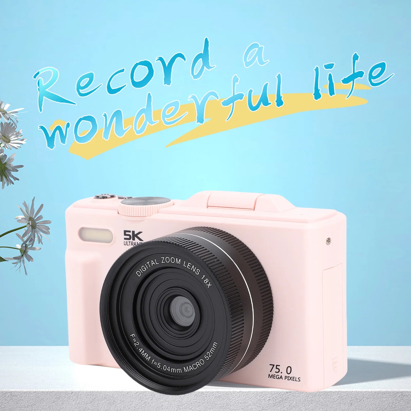 Wifi 75MP Vlog Camera Multifunctional Lightweight 18X Digital Zoom