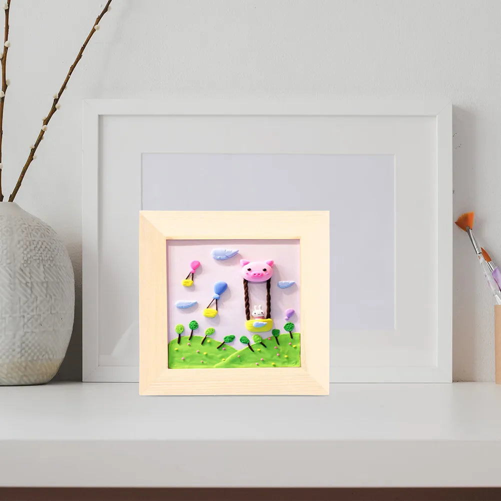 Kids DIY Wooden Picture Frames Blank Unfinished Clay Painting Craft