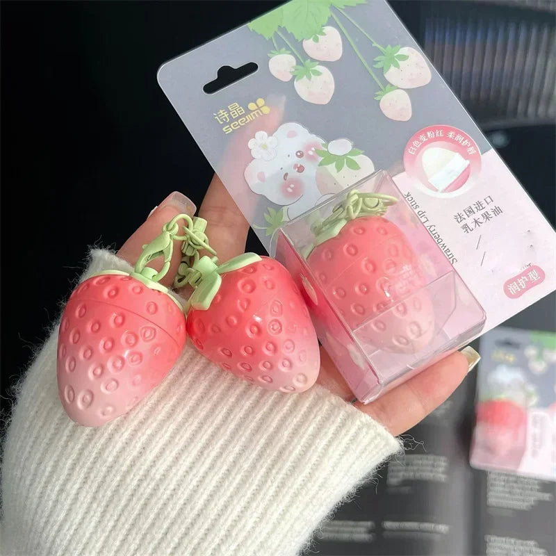 Strawberry Keychain Warming Moisturizing Lip Balm Fruity Pink Color-changing Lipstick Anti-drying Hydration Lip stick Lip Care Zpaxo 1PCS