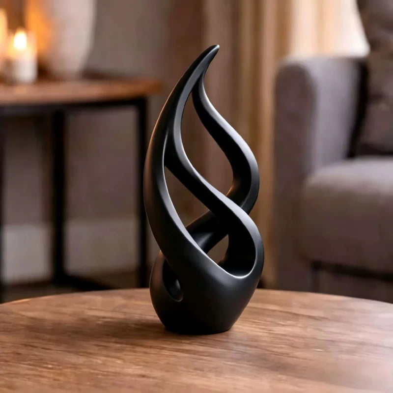 Modern Abstract Twisted Resin Sculpture, Matte Black White Flowing Curve Floor Statue, Minimalist Hollow Art Ornament Home Decor