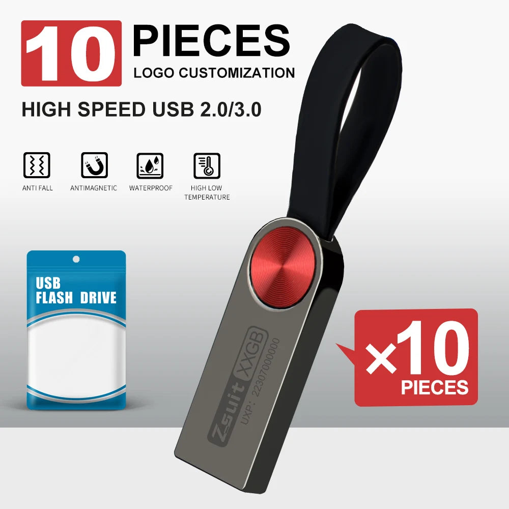 ZSUIT 10Pcs USB Drive 32GB 64GB High Speed Pen Drive 3.0 Memory Stick 128GB Waterproof Pendrive Metal USB Disk Memoria Stick DD Zpaxo USB 3.0-32gb Red