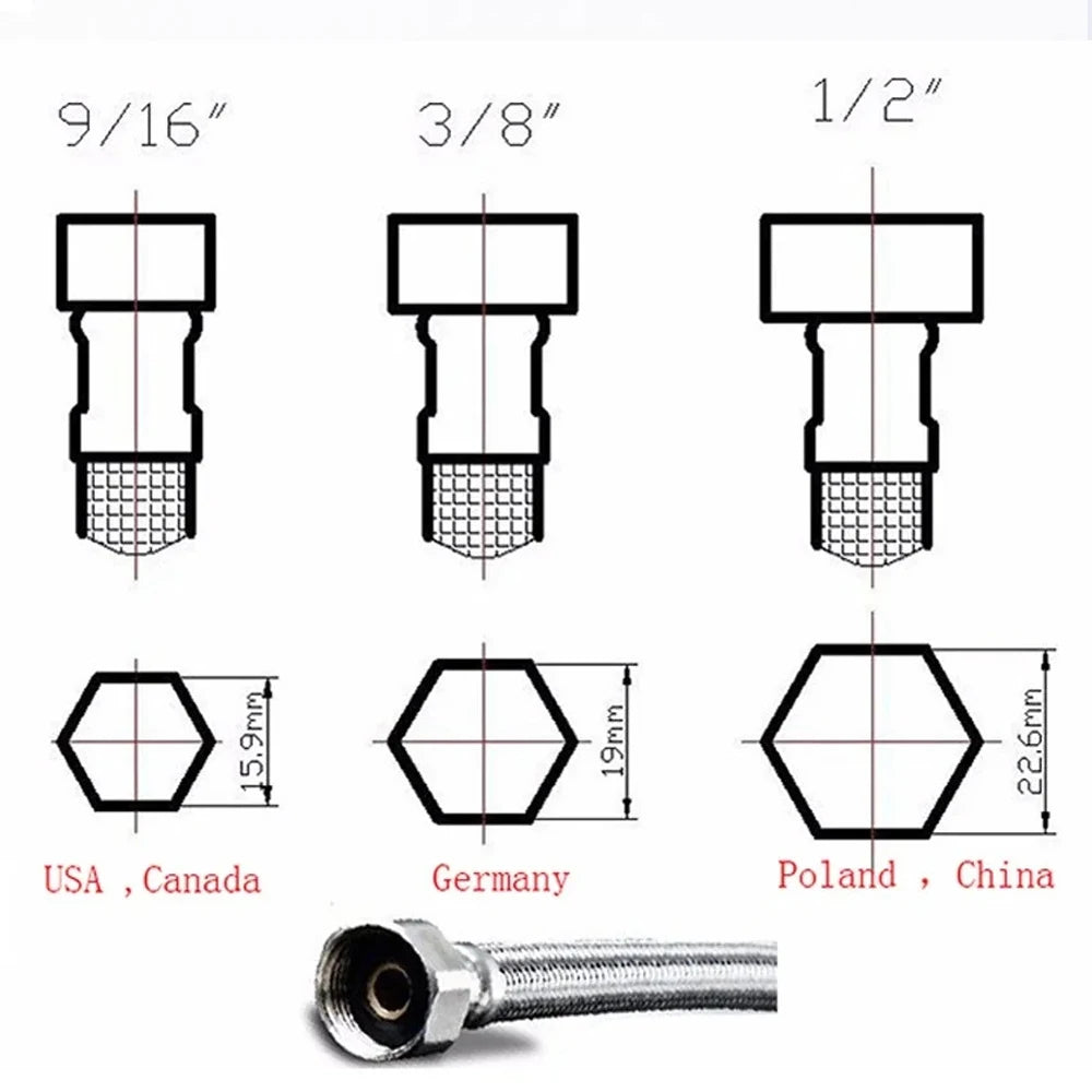 2PCS 50cm Flexible Plumbing Pipes G1/2 G3/8 G9/16 Cold Hot Mixer Faucet Stainless Steel Water Supply Pipe Braided Hoses Basin Zpaxo