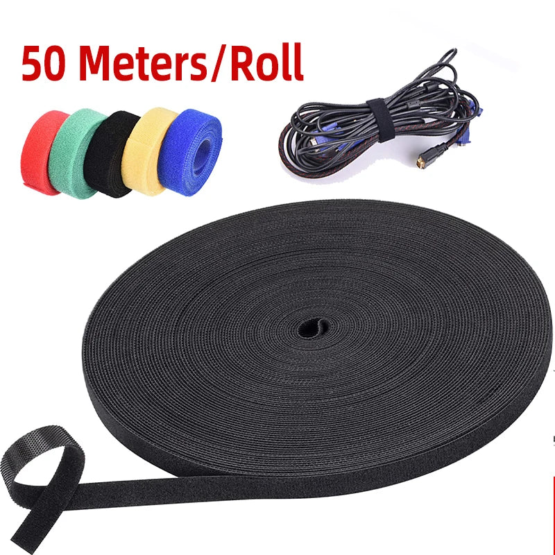 50Meter Roll Jumbo Vel Cro Adhesive Fastener Tape Wrap DIY Reusable