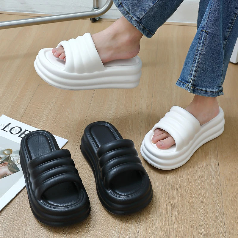 Chunky Platform Slippers Women Summer Comfort Soft Sole Beach Shoes