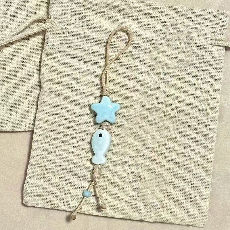Cute Star Flower Phone Charm Strap Kawaii Ceramic Beaded Lanyard