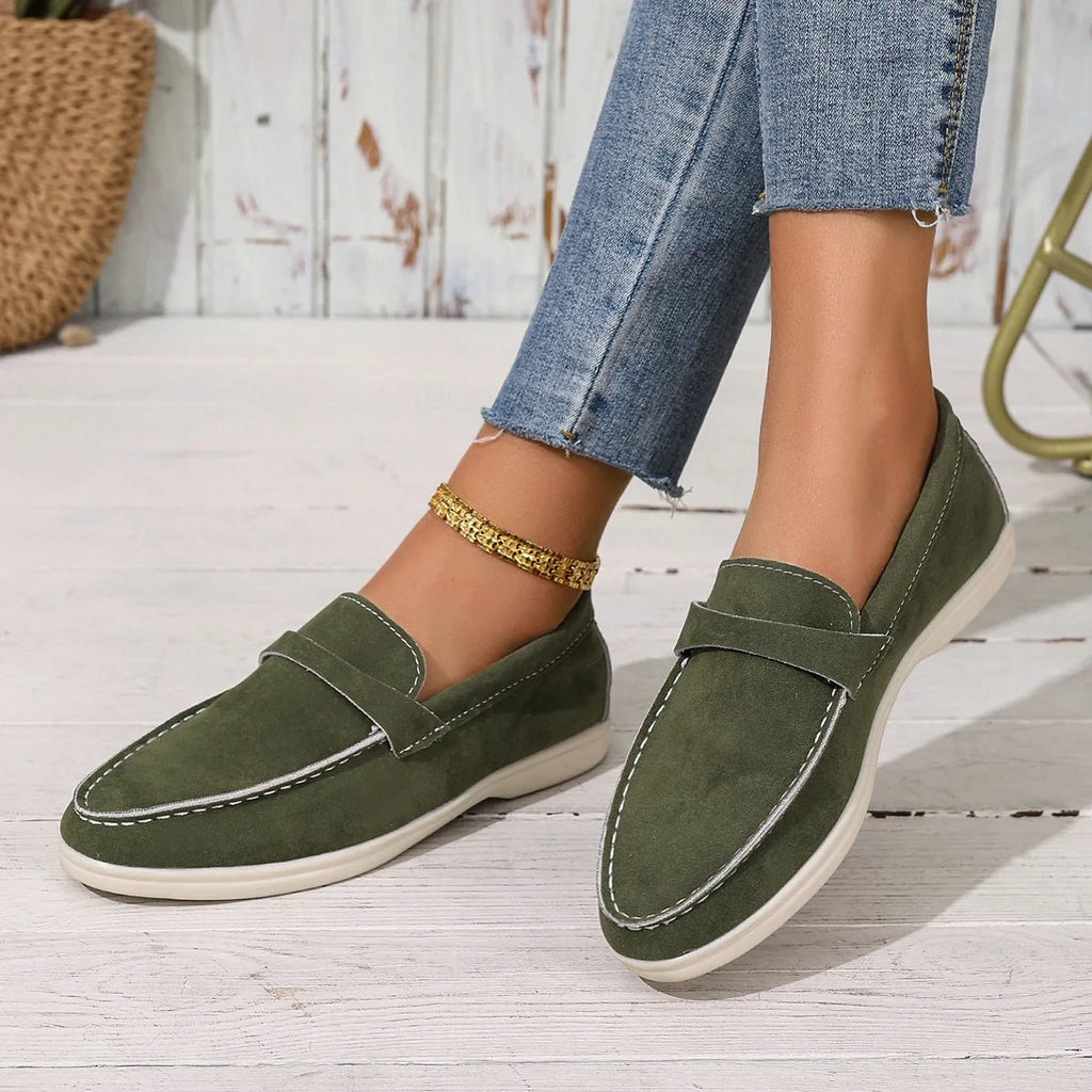 Women's Platform Driving Shoes Round Head Sheep White Green Black