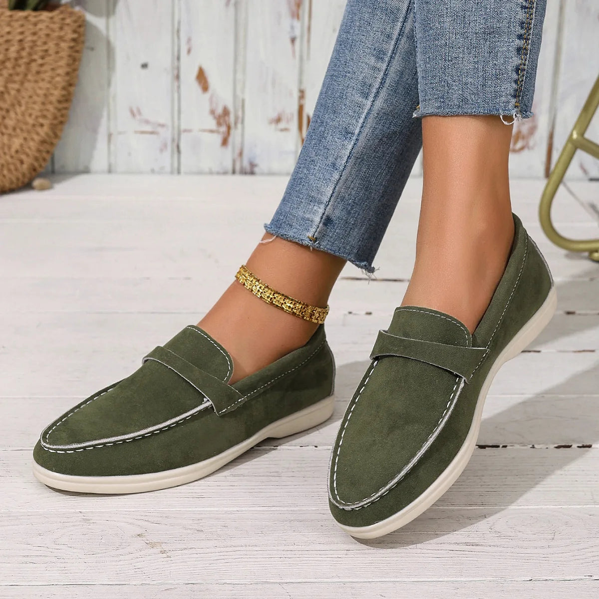 Women's Platform Driving Shoes Round Head Sheep White Green Black