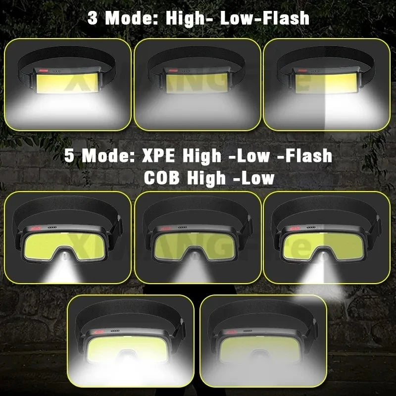 COB LED Rechargeable Headlamp – 500 Lumen USB Waterproof Torch