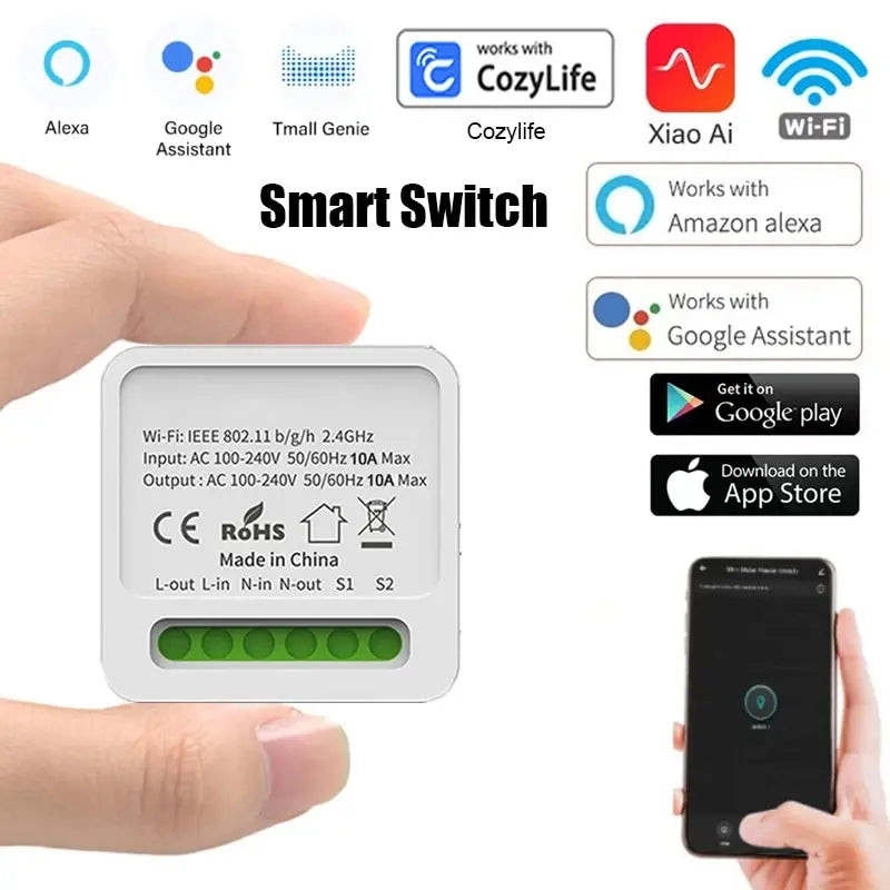 Tuya 16A Wifi Switch Mini Smart Home Light Switches Module 2 Way
