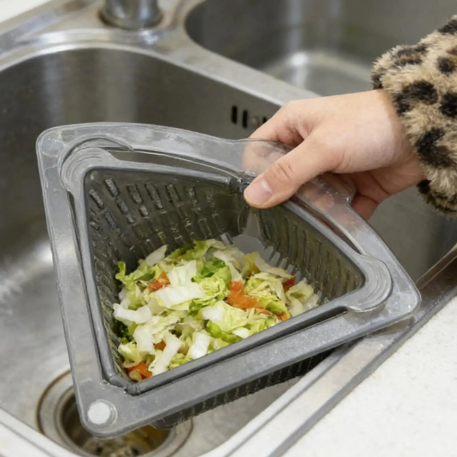 Corner Sink Strainer Magnetic Food Waste Catcher Draining Basket Clog