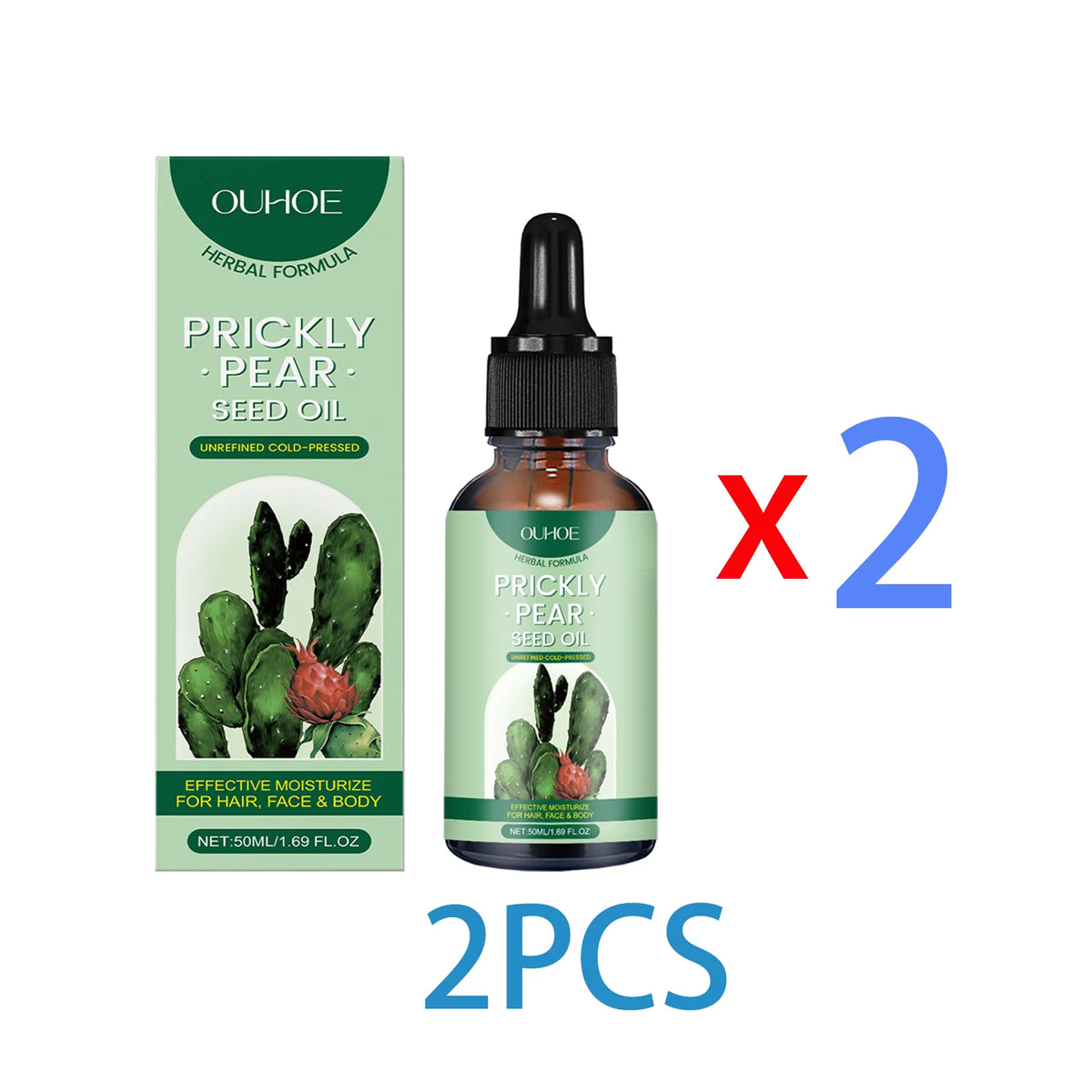 2 in 1 Cactus Seed Oil Face Body Hair Natural Plant Based Moisturizing Massage Argan Almond Anti Pollution Nourishing Treatment Zpaxo 2PCS 50ml