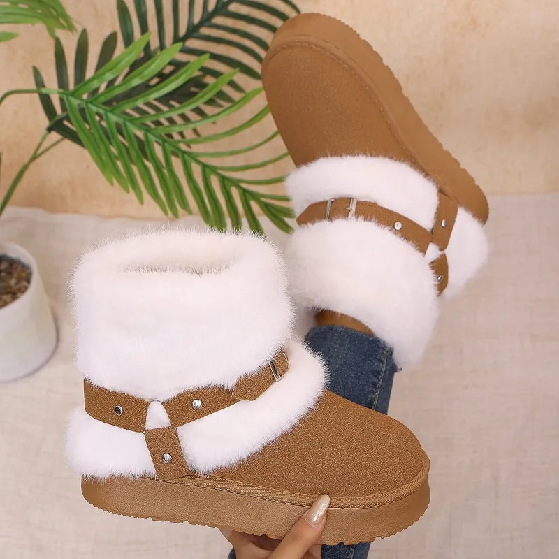 Winter Women's Solid Comfortable Thick Sole Mid Heel Snow Boots Women Zpaxo camel 38