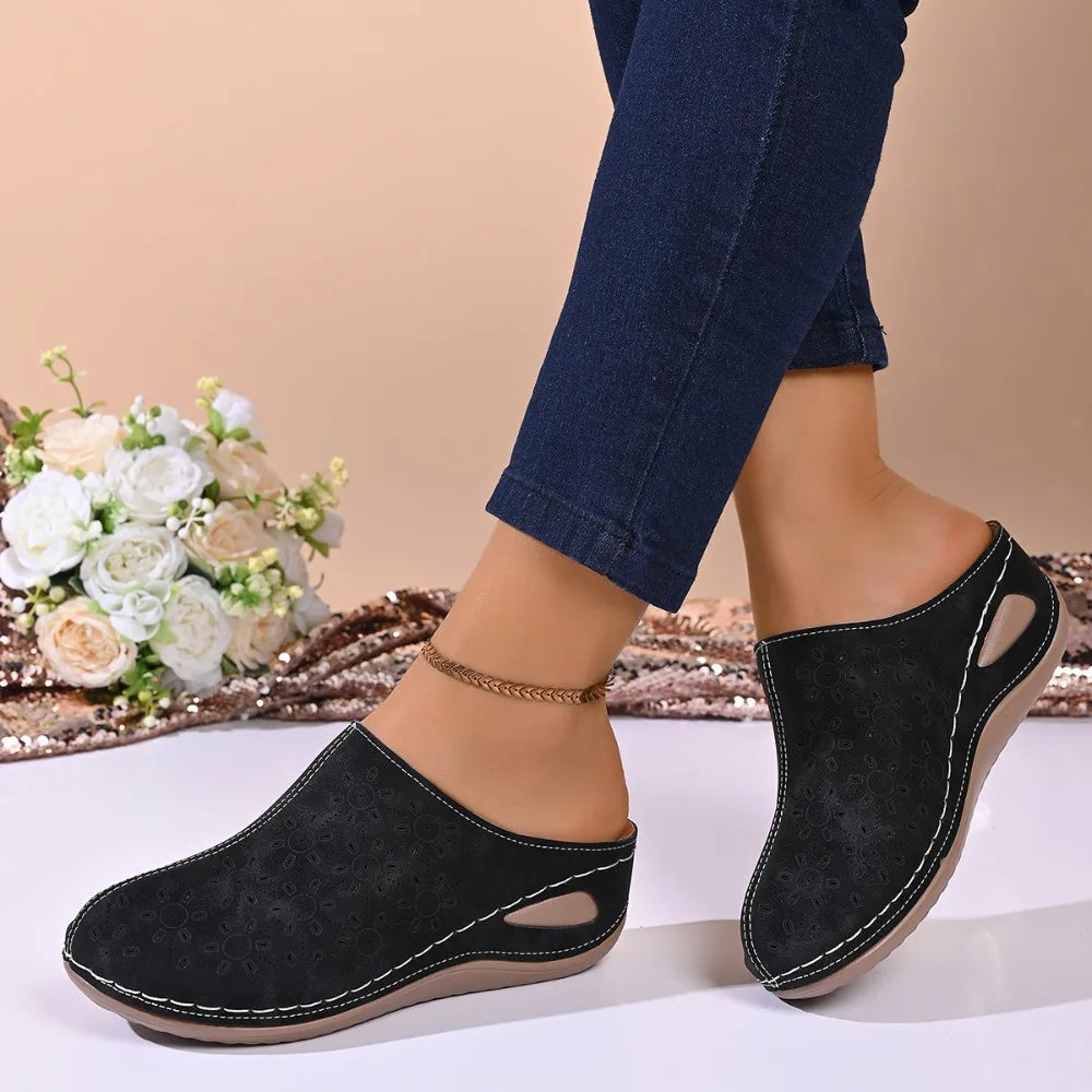 Women's Casual Wedge Mules Comfortable Open Back Slip-on Wedges Shoes