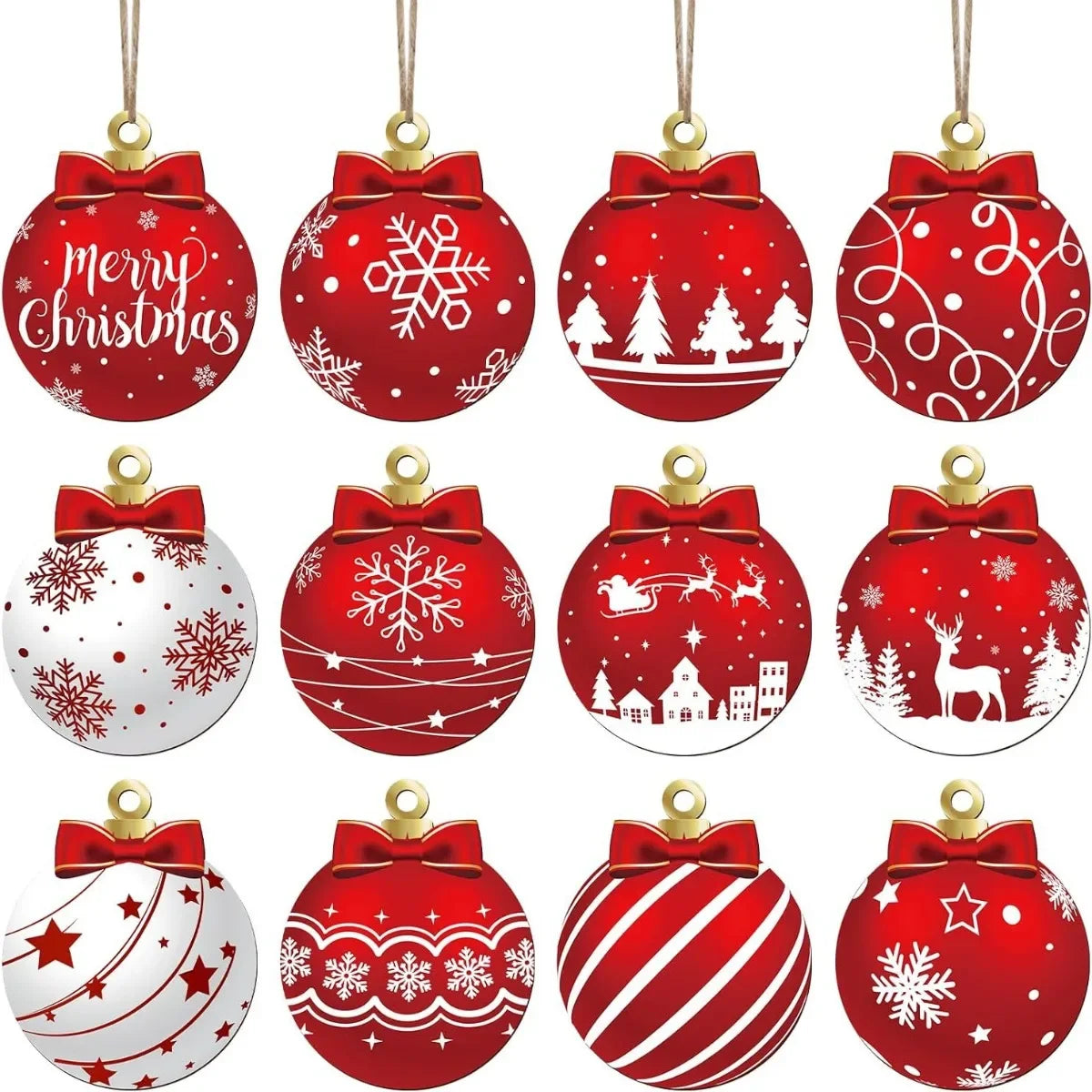 24-Pack Wooden Christmas Ball Pendants – Tree & Yard Ornaments Christmas Ornament Set Zpaxo 24PCS 8cm