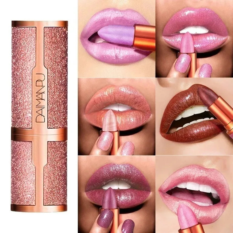 Rose Smoke Powder Lipstick Pearlescent Glitter Bright Starry Sky Glossy Diamond Velvet Lipstick Waterproof Durable Women Makeup Zpaxo