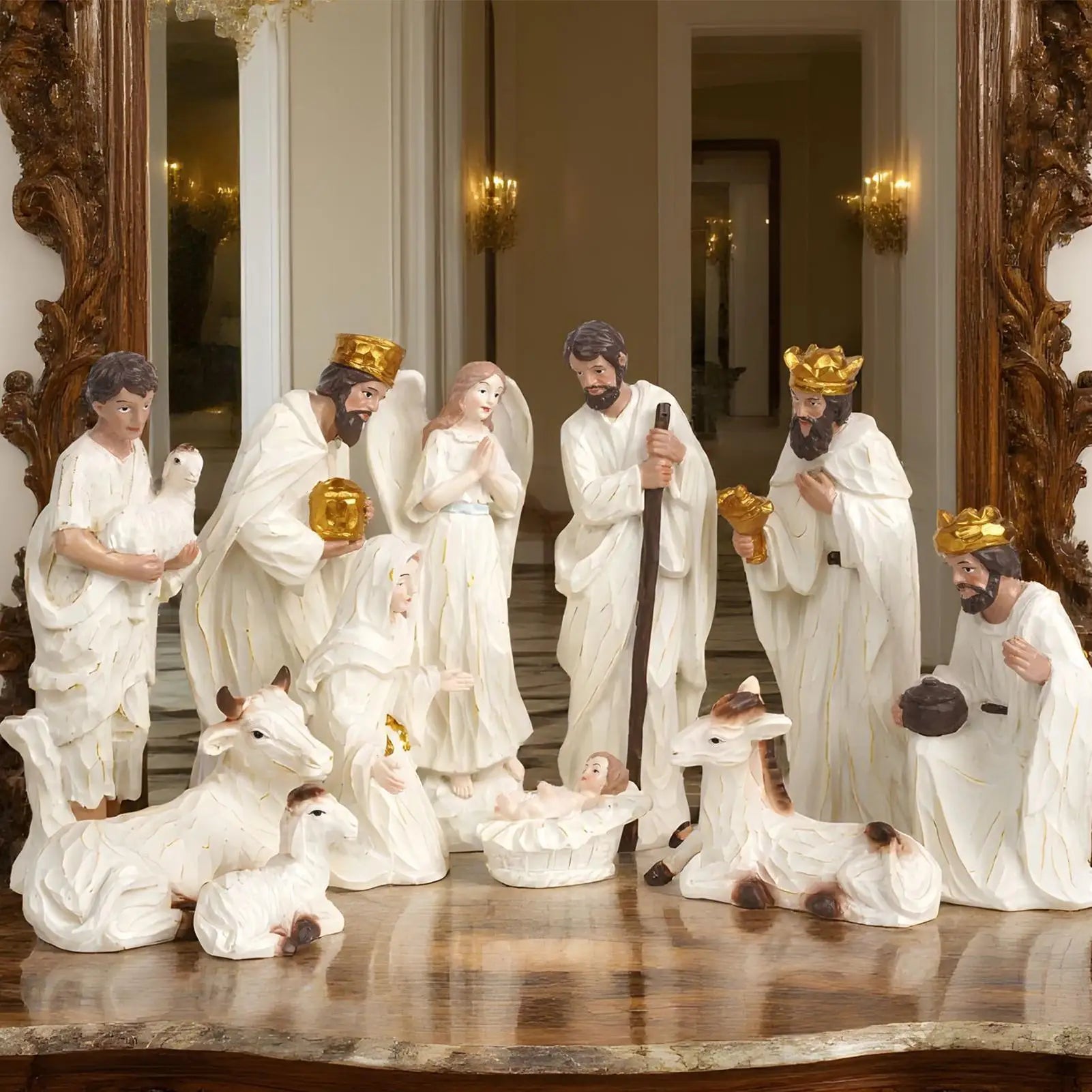 Nativity Figurines Resin Christmas Desktop Decoration Tabletop Religious Sculpture for Home Office Living Room Bedroom Fireplace Zpaxo