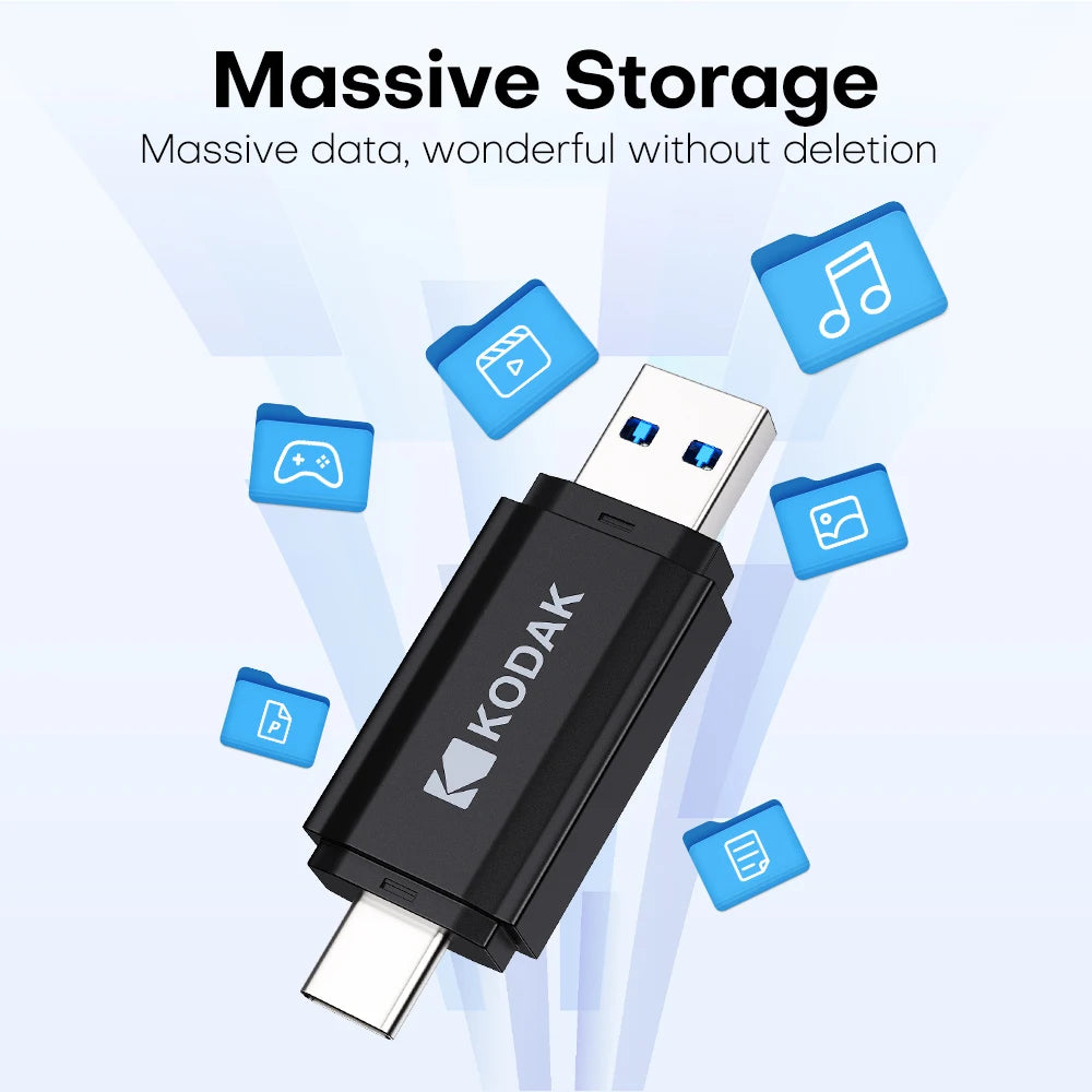 KODAK K143D USB 3.2 & Type-C Flash Drive 128GB 64GB 32GB OTG High Speed Pen Drive Memory Stick for Phone Computer Zpaxo