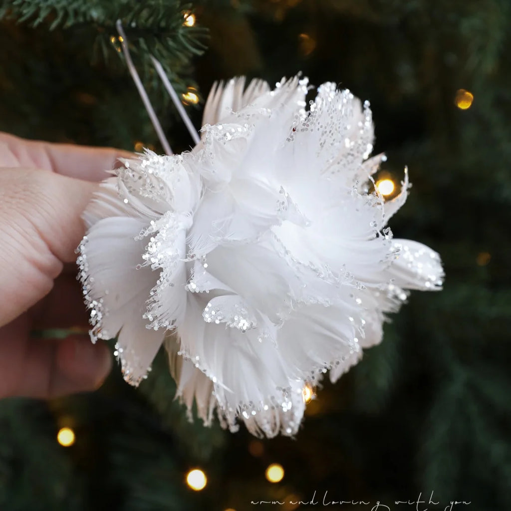 Pink White Feather Petal Glitter Christmas Foam Ball Ornament Christmas Ornament Zpaxo