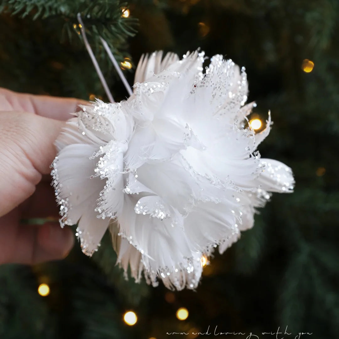 Pink White Feather Petal Glitter Christmas Foam Ball Ornament Christmas Ornament Zpaxo
