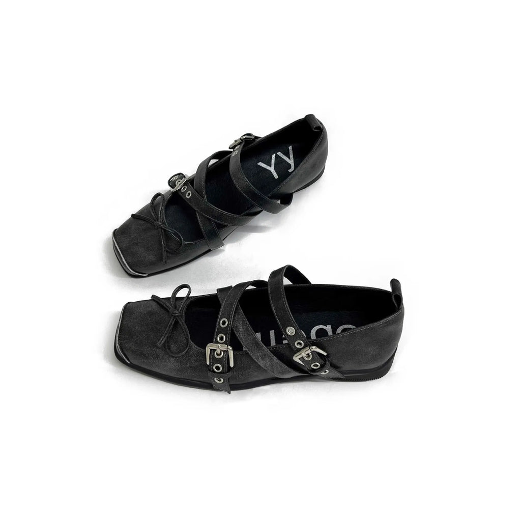 Flat Shoes for Women in Spring and Autumn 2025 New French Bow with Pig Nose Mary Jane Shoes Retro Ballet Shoes Ladies Zpaxo