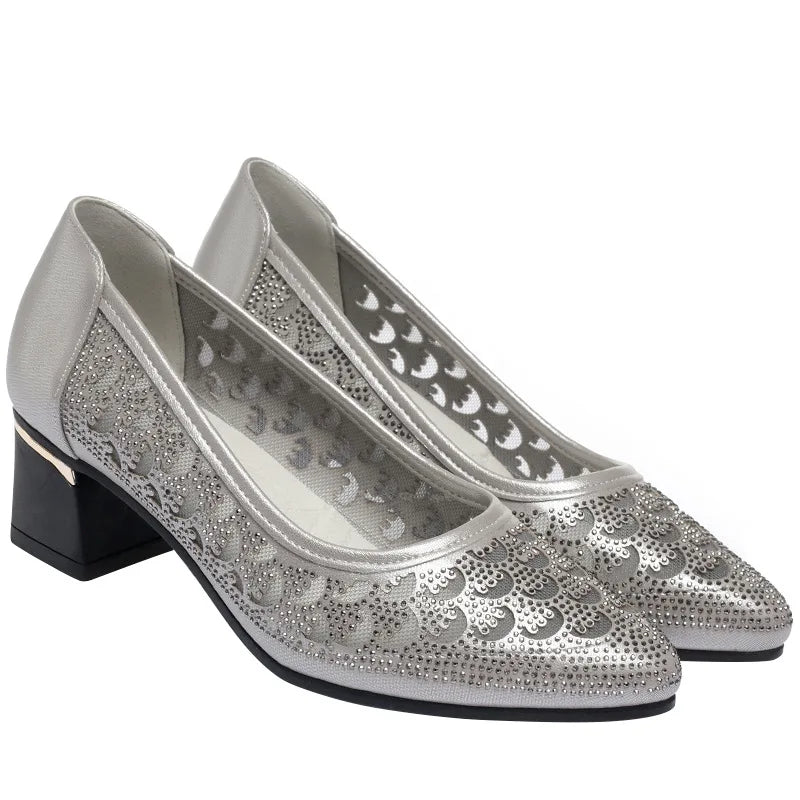 CINESSD 2023 Summer Fashion Pumps Cut-outs Women Crystal Casual Zpaxo
