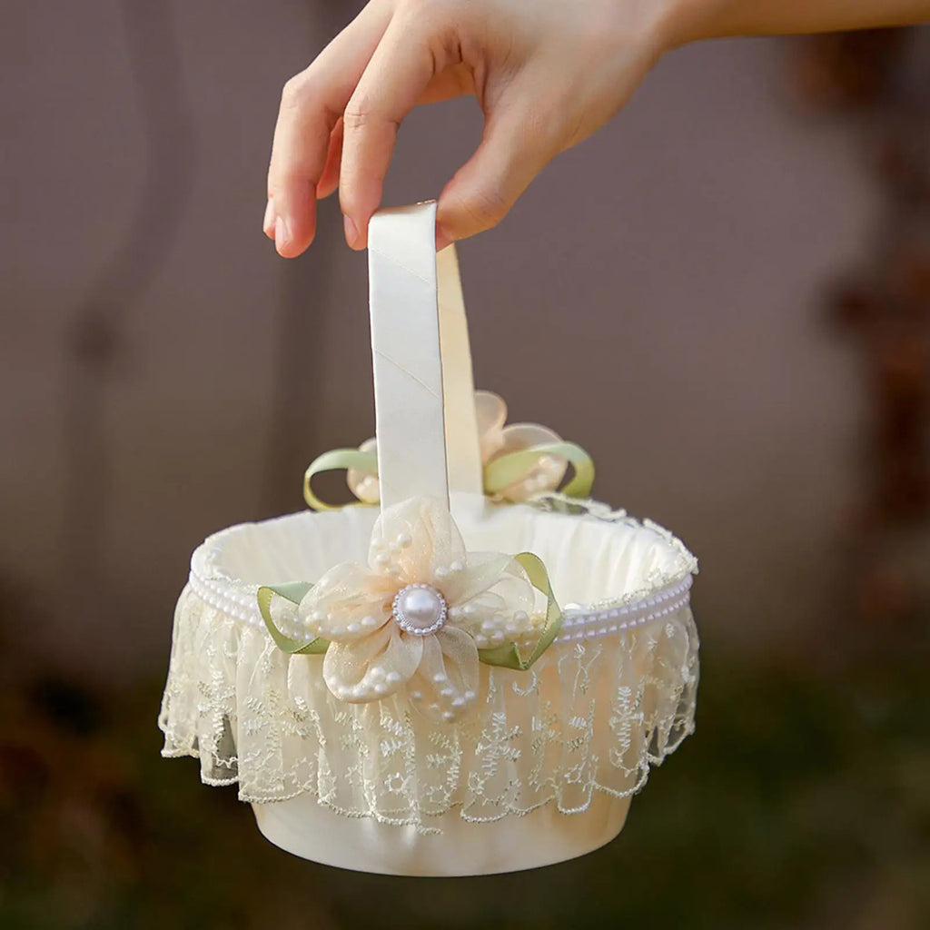 Flower Girl Basket Romantic Foldable Handle Organizer Small Wedding