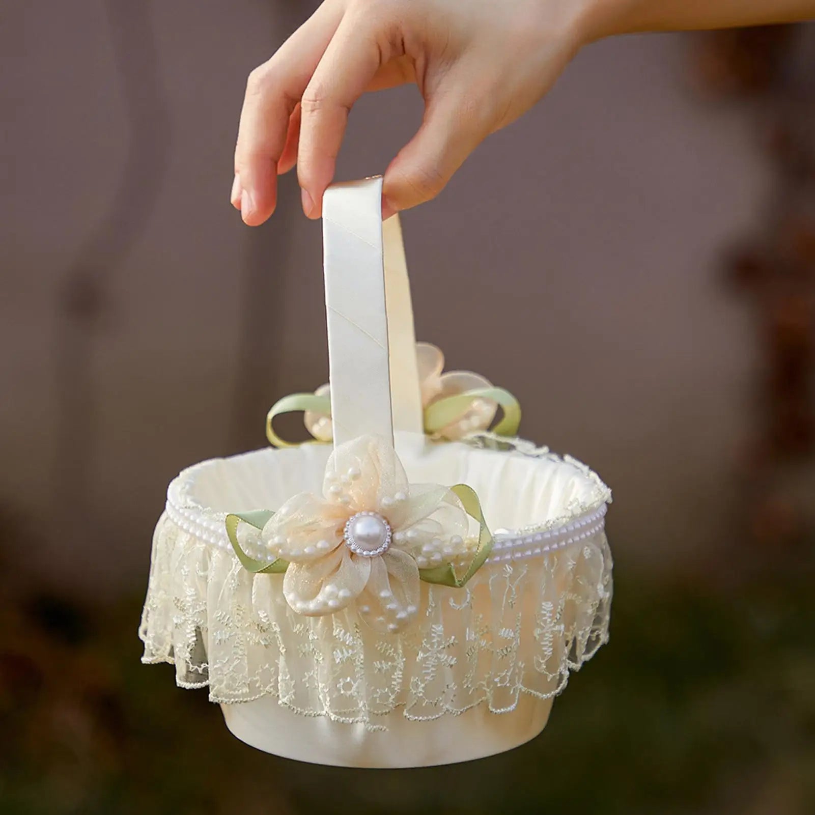 Flower Girl Basket Romantic Foldable Handle Organizer Small Wedding
