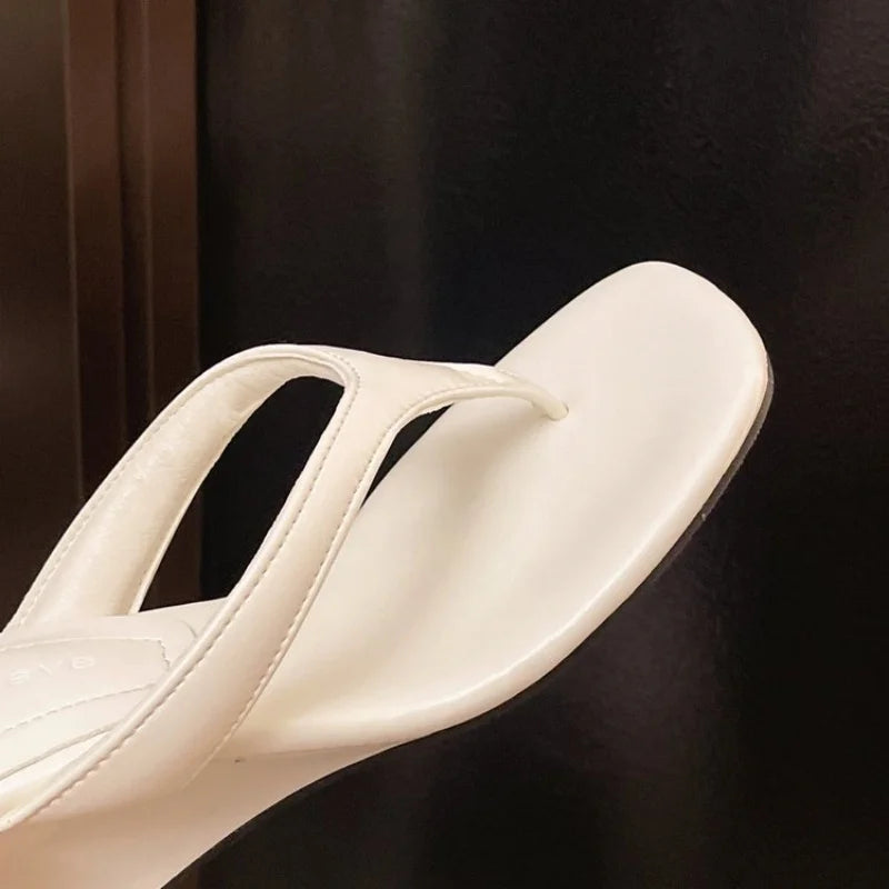 Fashion Round Toe Women Thin Heels Slippers Slides Female Flip Flops