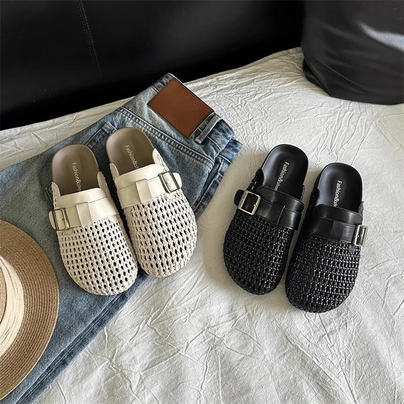 Mesh Platform High Heels Weave Women Slippers Hollow Sandals Mules Casual Shoes Woman 2025 Summer Fad Beach Loafers Slides Dress Zpaxo