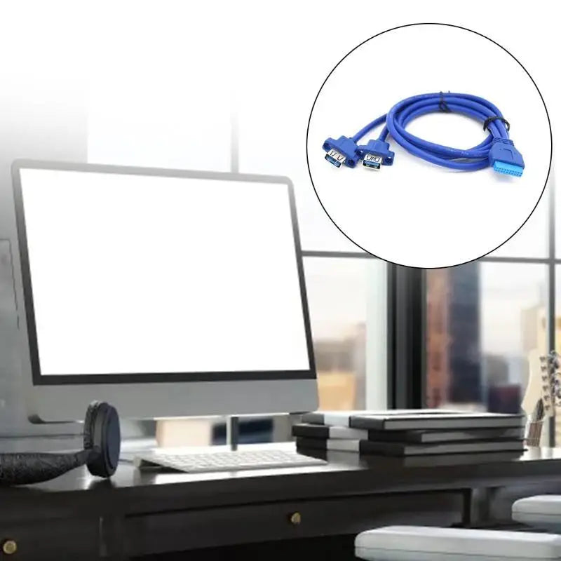 652F 5Gbps 20 Pin to Dual USB Male Motherboard Baffle Line Cord Screw Panel Mount to Motherboard Header Cable 1.67ft Zpaxo