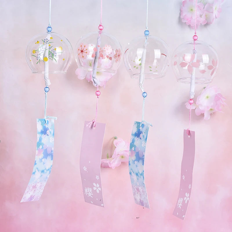 Japanese Glass Wind Sakura Chimes Hanging Craft Bell Home Decor