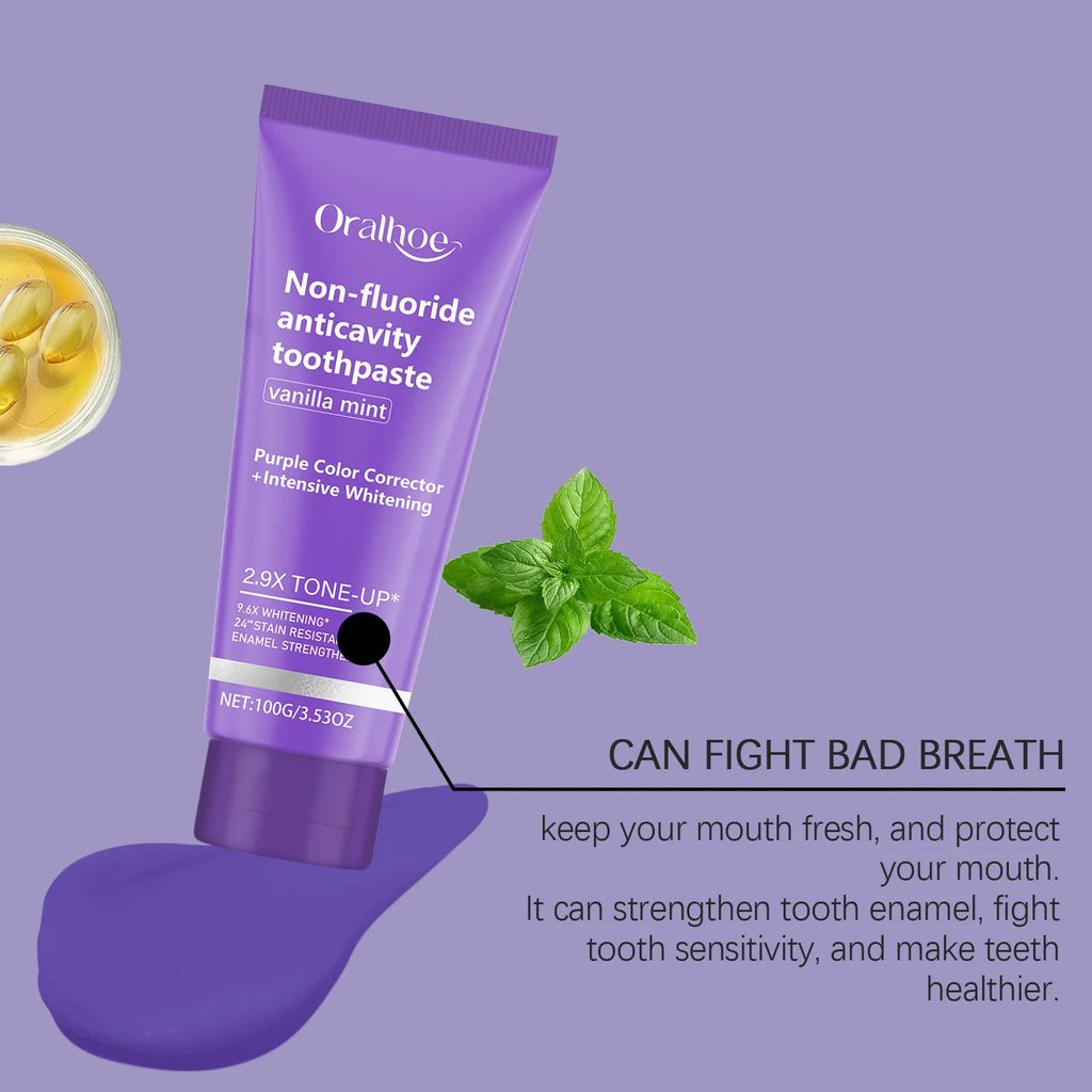 Oralhoe Purple Whitening Toothpaste – Vanilla Mint, Non-Fluoride Whitening Toothpaste Zpaxo