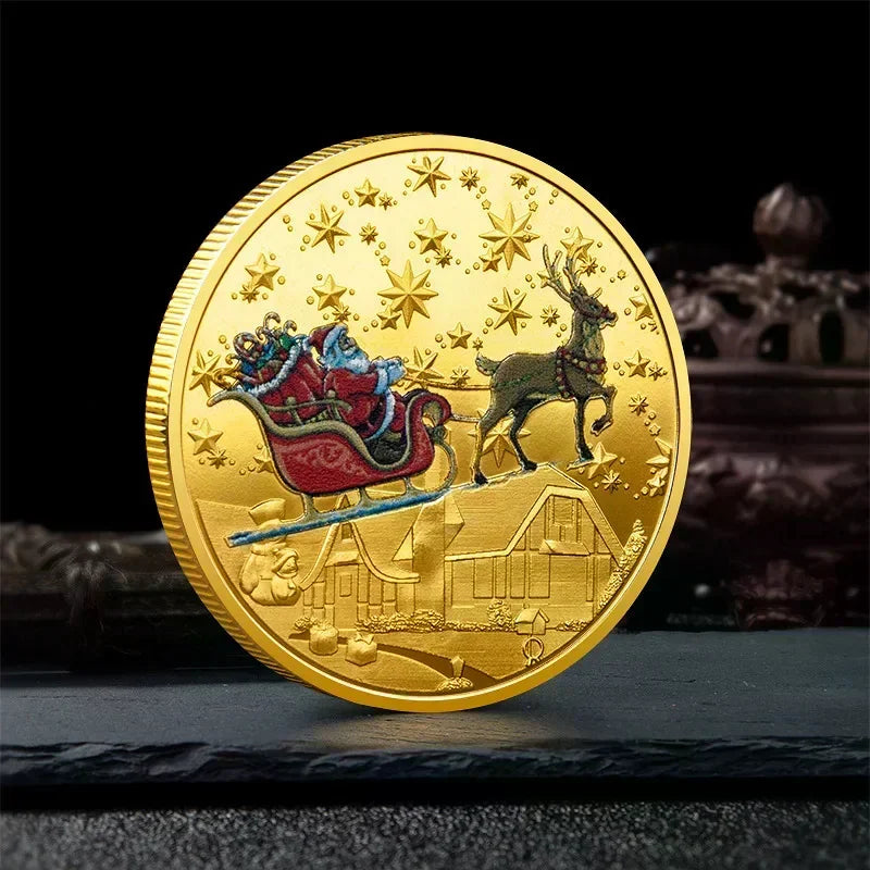 Christmas Souvenirs Merry Christmas Plated Gold Coin Santa Claus Colorful Star Snow Collectible Coins 1PCS Zpaxo