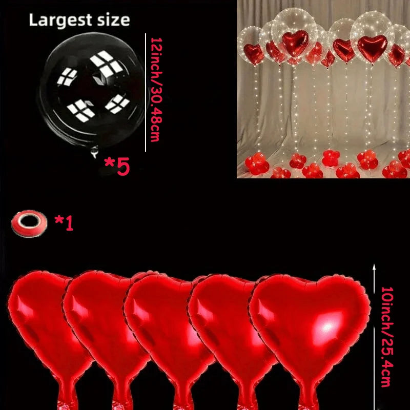 Transparent Bubble Red Heart Balloon Bundle Wedding Valentine's Heavy