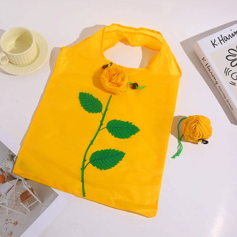 Rose Flower Foldable Shopping Bag Portable Large Capacity Folding Zpaxo Yellow