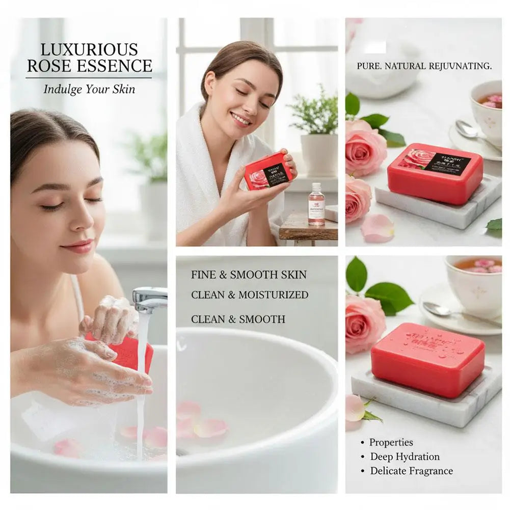 Rose essential oil soap deeply cleanses your face and body, leaving a long-lasting fragrance while moisturizing and hydrating Zpaxo