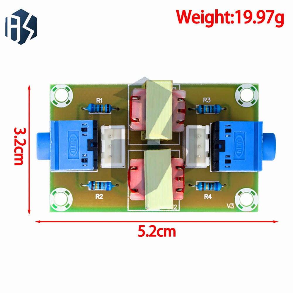 XH-M372 Automotive Audio Ground Loop Noise Isolator | Transformer-Coupled Stereo Isolation with ±2kV Surge Protection | 3.3V-5V Zpaxo