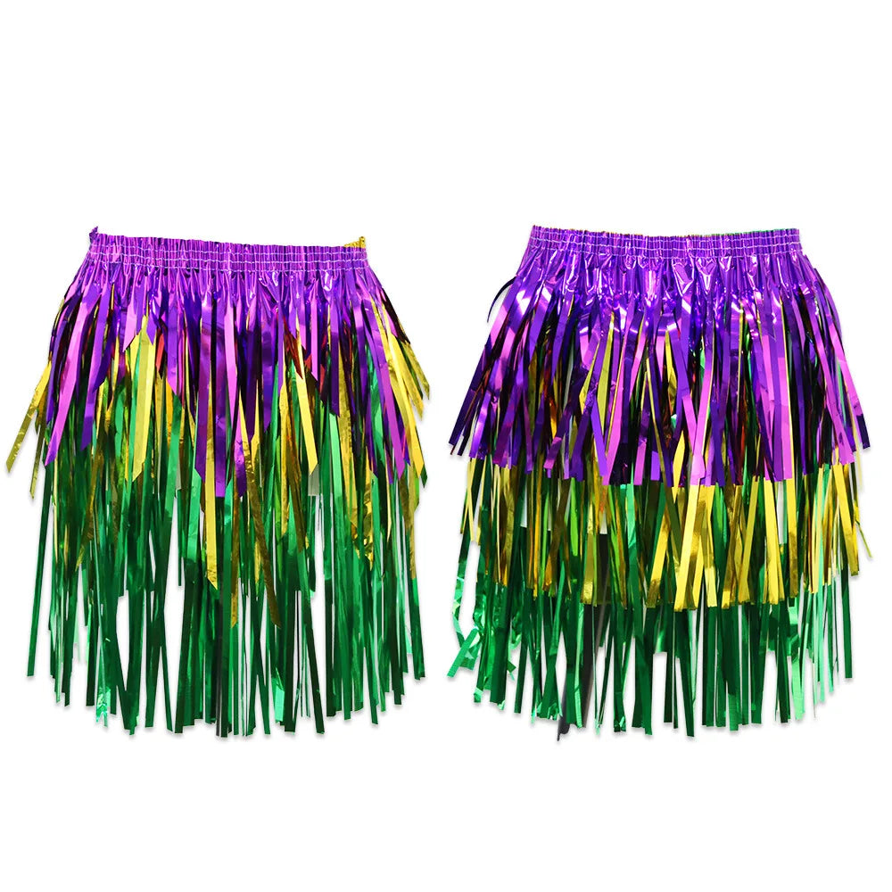 Thick Purple Gold Green Rain Curtain Dance Skirt Fringe Performance