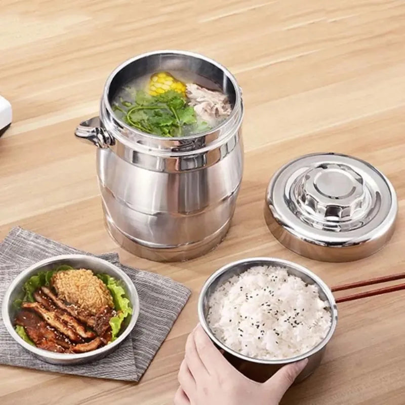 Large Capacity Stainless Steel Thermos Food Jar Foldable Handle