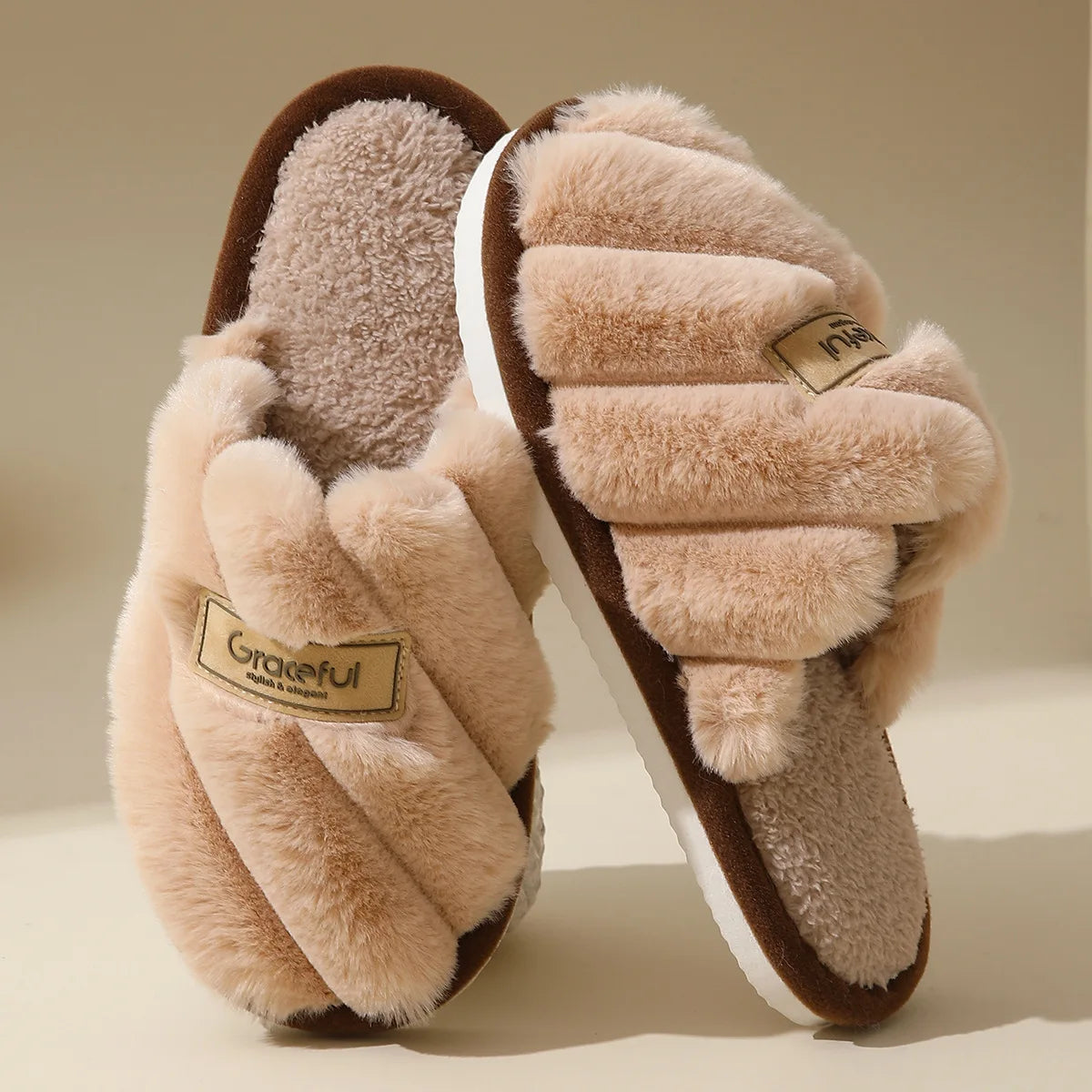 Solid Flat Heel Slippers Women Indoor Bedroom Lightweight Comfort Zpaxo beige 42-43