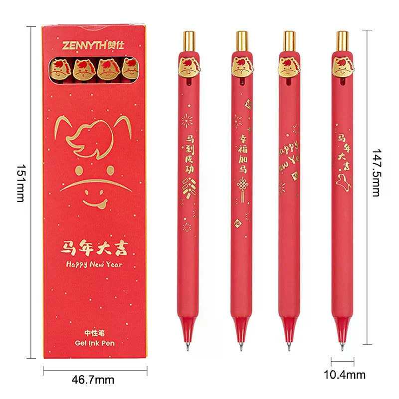 1/4Pcs Year Of The Horse Gel Pen Cute Cartoon Pony 0.5mm Black Ink Pens School Office Stationary Student Prizes New Year Gift Zpaxo